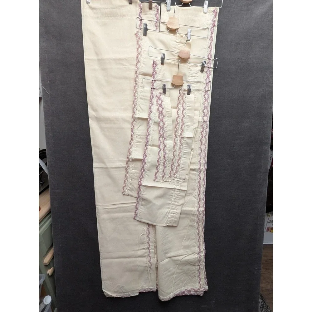 Vintage Grandma Curtains Cottage Core Boho Cream/Purple Crochet 2 Pairs 63